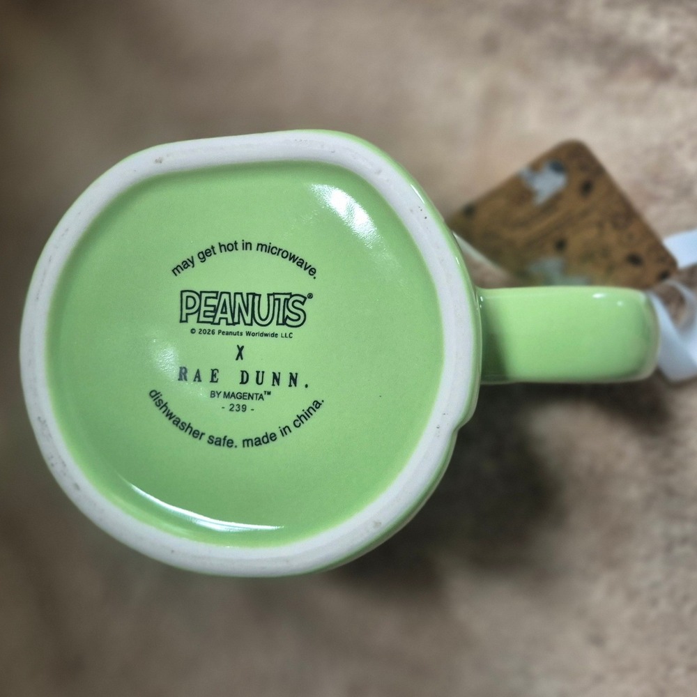 Rae Dunn Peanuts Snoopy Tennis Mug Green I'd Rather Be Playing Tennis New - Picture 3 of 3